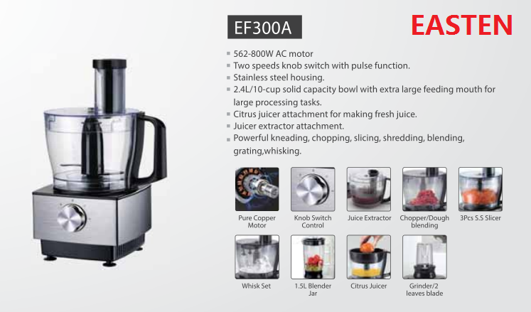Easten Electric Food Processor EF300A / Dualetto 2.4 Liters Food Processor / Mechanical Food Processor for India