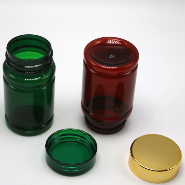 80ml PET Pill Medicine Bottle with Customized Color and Gold Silver Coating Caps
