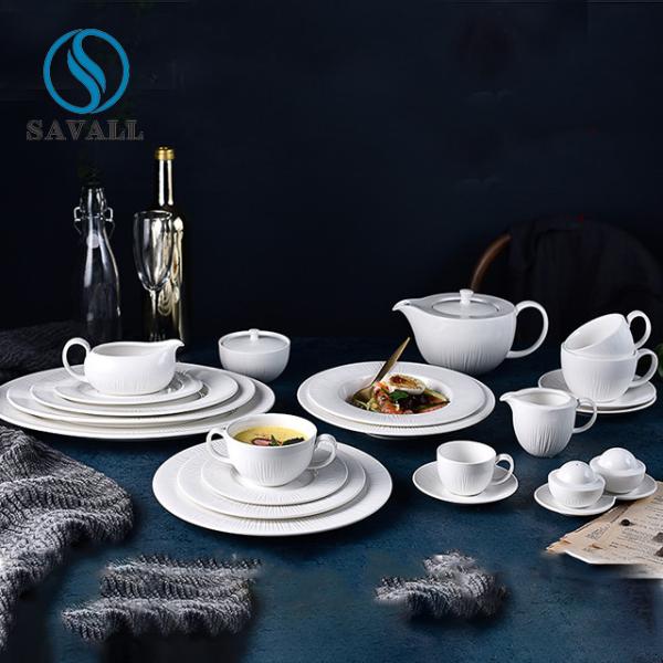 Quality Savall Scandinavian White Porcelain Dinnerware Sets Stackable For Banquet for sale