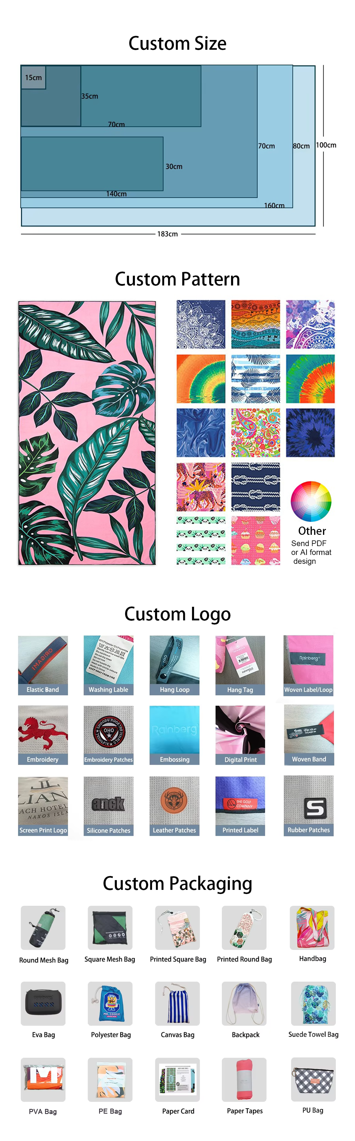 Custom Beach Towel with Drawstring Backpack Custom Printed Microfiber Towel logo