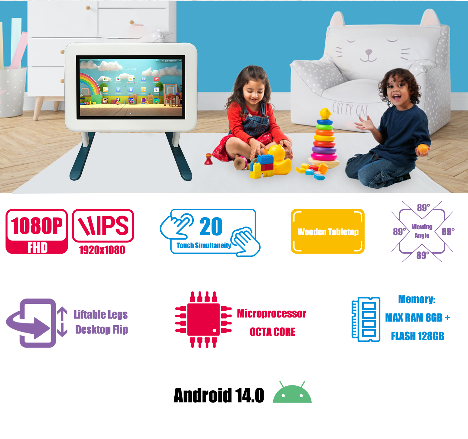 Multiple Player Android Interactive Game Table 32" 1080P for Nursery