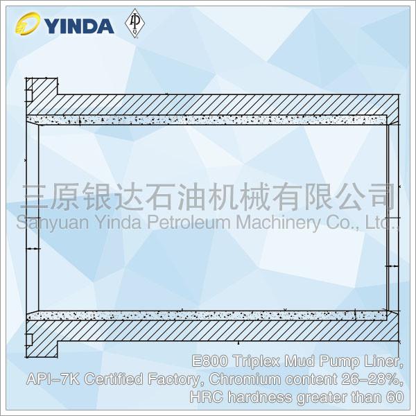 Quality E800 Triplex Mud Pump Liner API-7K Certified Chromium Content 26-28% HRC Hardness Greater Than 60 for sale