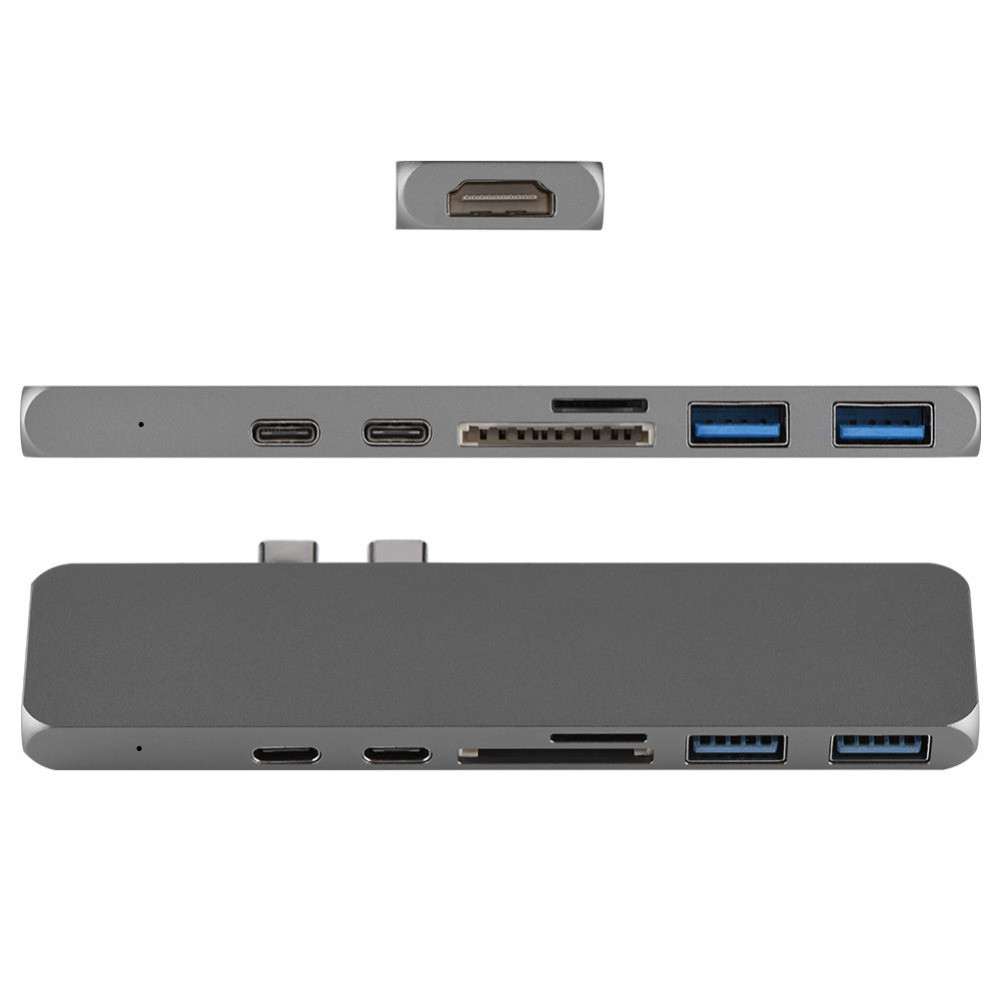 Dual Type-C Hub To 4K SD/TF Card Adapter USB 3.0 Thunderbolt 3 USB-C HUB For Mac
