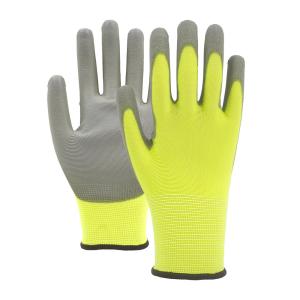Breathable Gardening Gloves 13 Gauge Polyester PU Palm Coated Gloves For Precision Handling