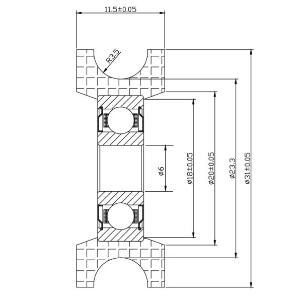 626ZZ 6x31x11.5mm Ball Bearing Pulley / U Type Green Sliding Door Roller Wheels