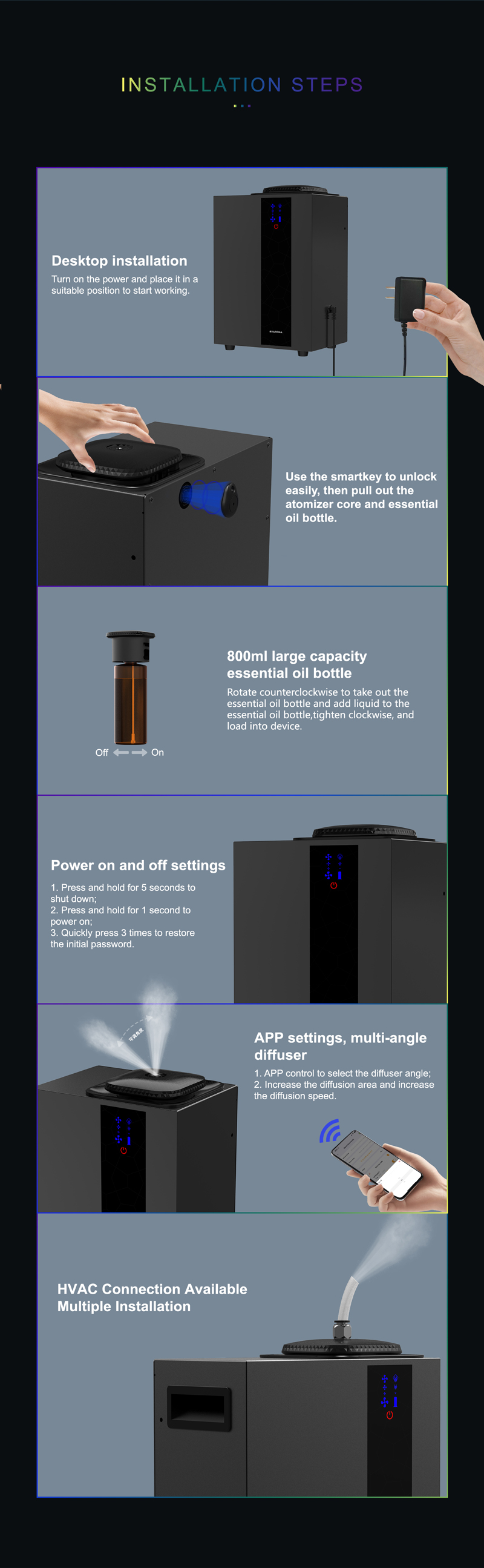 A1000 Humidifier Essential Oil Aroma Diffuser Bluetooth 800ml