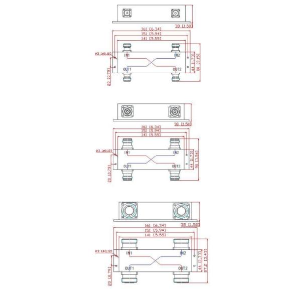 698-3800MHz 2in 2out Hybrid Coupler / 2:2 Combiner PIM -150 / -160
