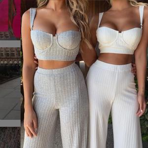 Slim Fit Sexy High Waisted Trousers And Crop Top Set