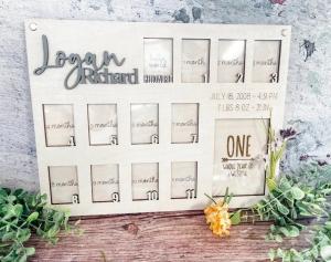 Baby Birth Milestone Block Set One Year Monthly Photo Wooden Frame Newborn Age Blocks