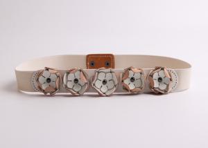 China Narrow Fancy Women'S Elastic Stretch Belts With Leather Flower Pattern on sale