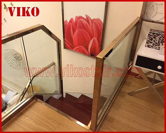 Double Steel Plate Staircase VK23S Railing tempered glass, Stringer,carbon 304 Stainless Steel