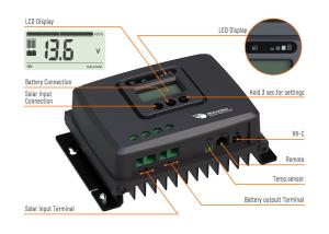 Off Grid LFP battery Digital display 12V/24V MPPT RV Solar Charge Controller