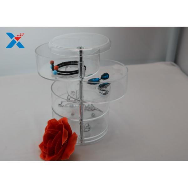 Rotating Acrylic Jewelry Display Case , 4 Tiers Round Acrylic Jewellery Display Stands