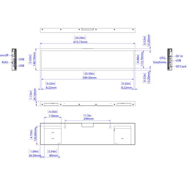 RJ45 WIFI Bluetooth Full HD Touchscreen Monitor 24 Inch Long Bar LCD Display