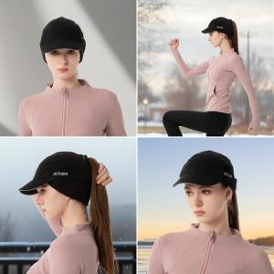 China Fleece Ponytail Hat for Women Reflective Winter Hat with Drop Down Ear Warmer on sale