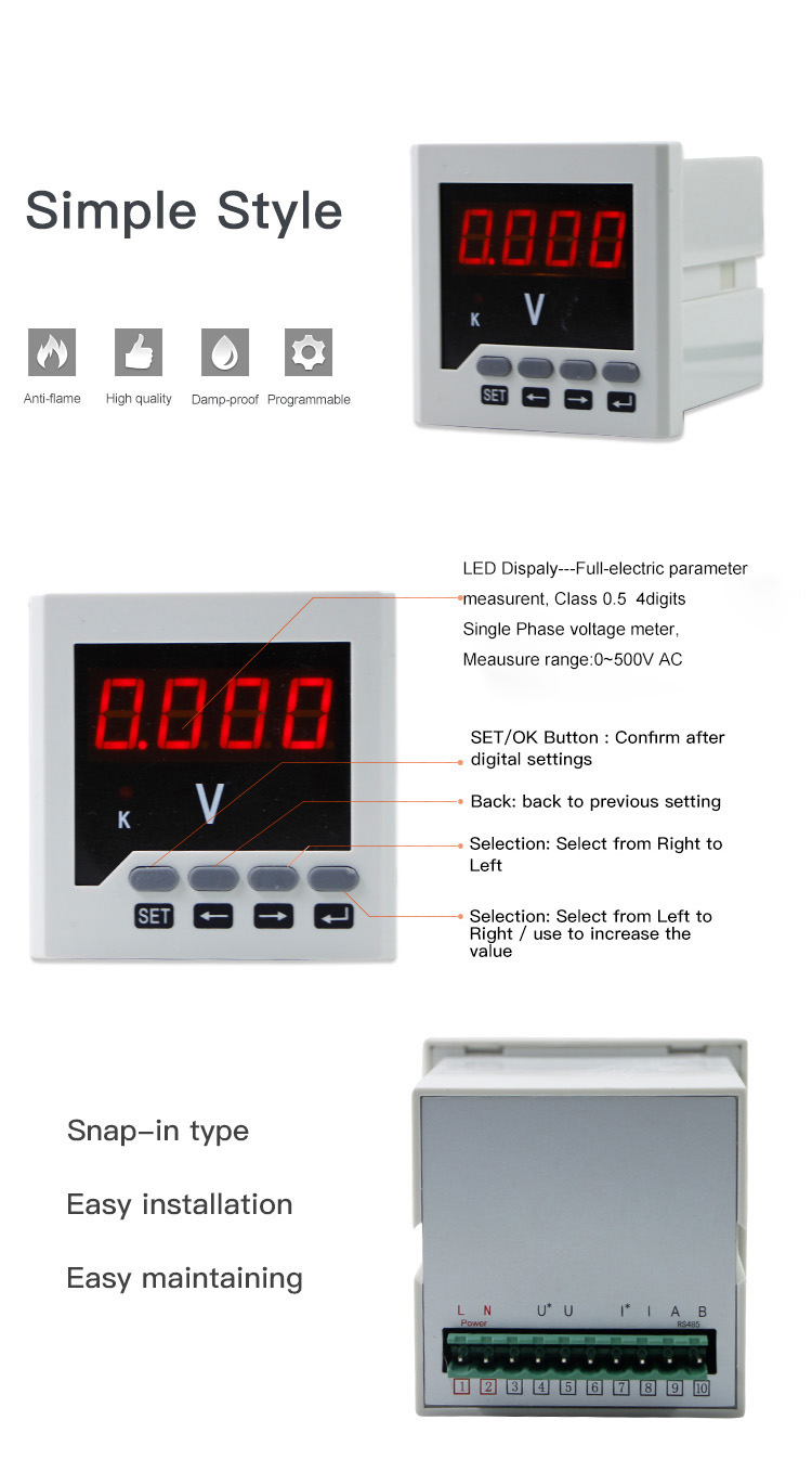 96*96 Single Phase Led Display Analog Panel Voltmeter For Power Meter Electrical Instruments