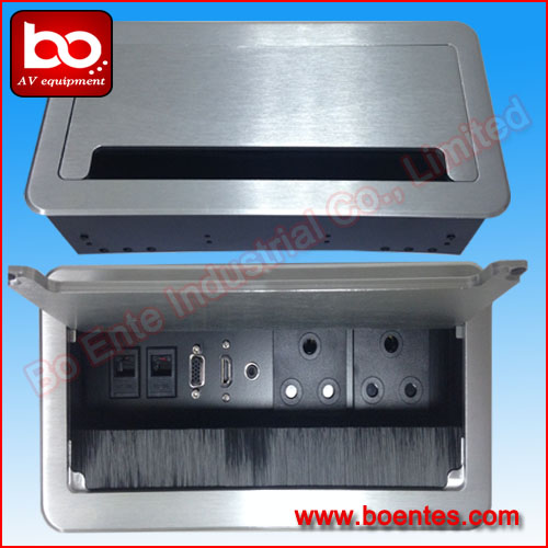 Table Hidden Manual Flip Up Desktop Outlets Box with Aluminum Alloy Panel Cover