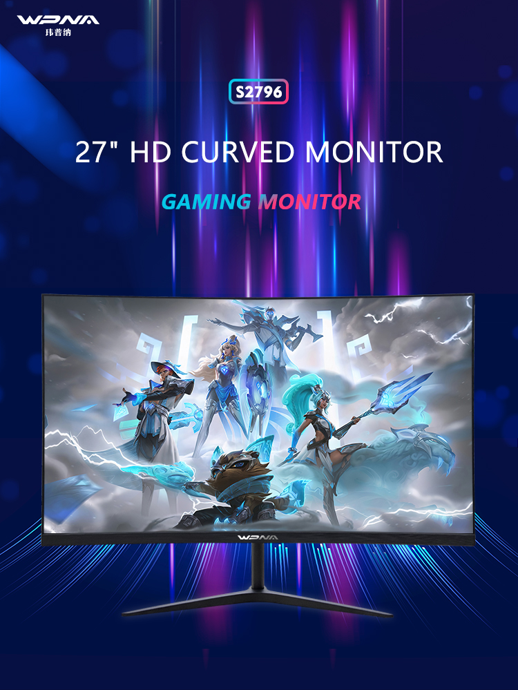 Gaming Monitor 27 Inch Curved IPS Widescreen Monitor With VGA DVI Input