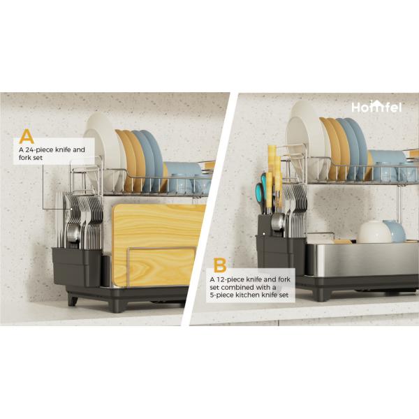 Multifunctional Kitchen Dish Rack Stainless Steel Dish Drainer And Organizer With Cup Holder And Cutlery Holder