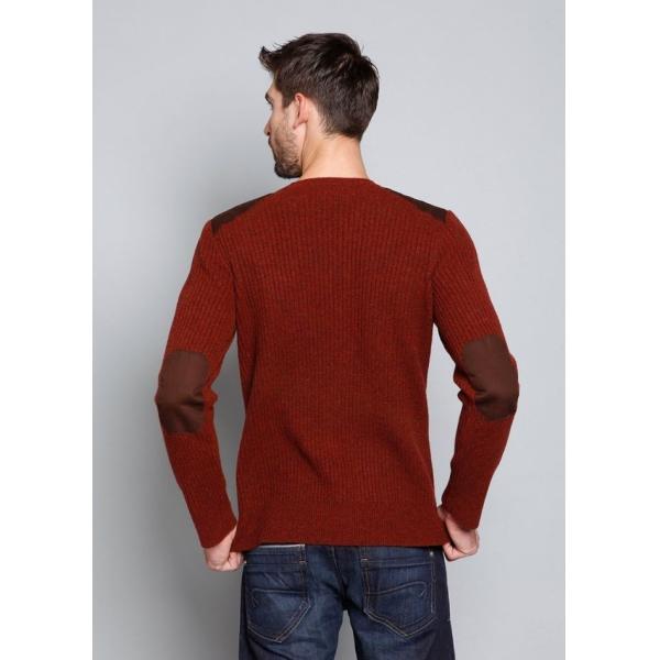 Elbow / Shoulder Patch Knit Pullover Sweater For Men Red Color Easy To Pair Pants
