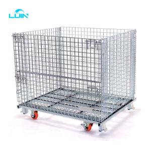 China Heavy Duty Industrial Stackable Wire Mesh Pallet Cage Foldable Steel Mesh Box on sale