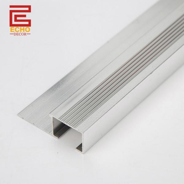 Quality Silver Tile Step Edging Strip Aluminum Square Step Nosing Edge Trim for sale