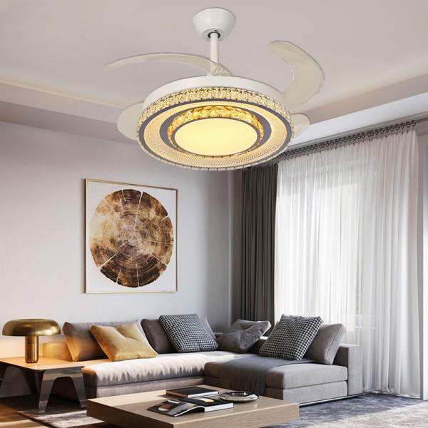 Smart Control Foldable Blade Fan Ceiling Fans With Lights And Retractable Blades