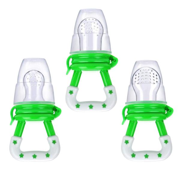 Baby Fresh Food Feeder 3 Pcs Fruit Silicone Nipple Teething Toy Reusable Aching Gums Pacifier Green