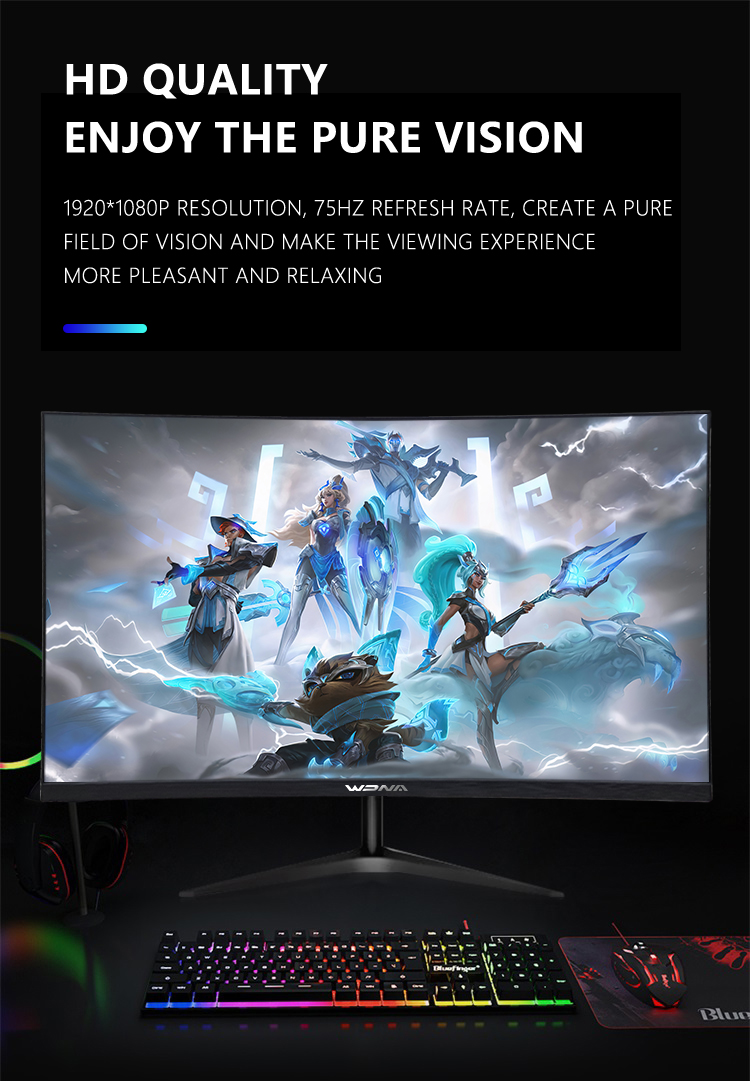 Gaming Monitor 27 Inch Curved IPS Widescreen Monitor With VGA DVI Input