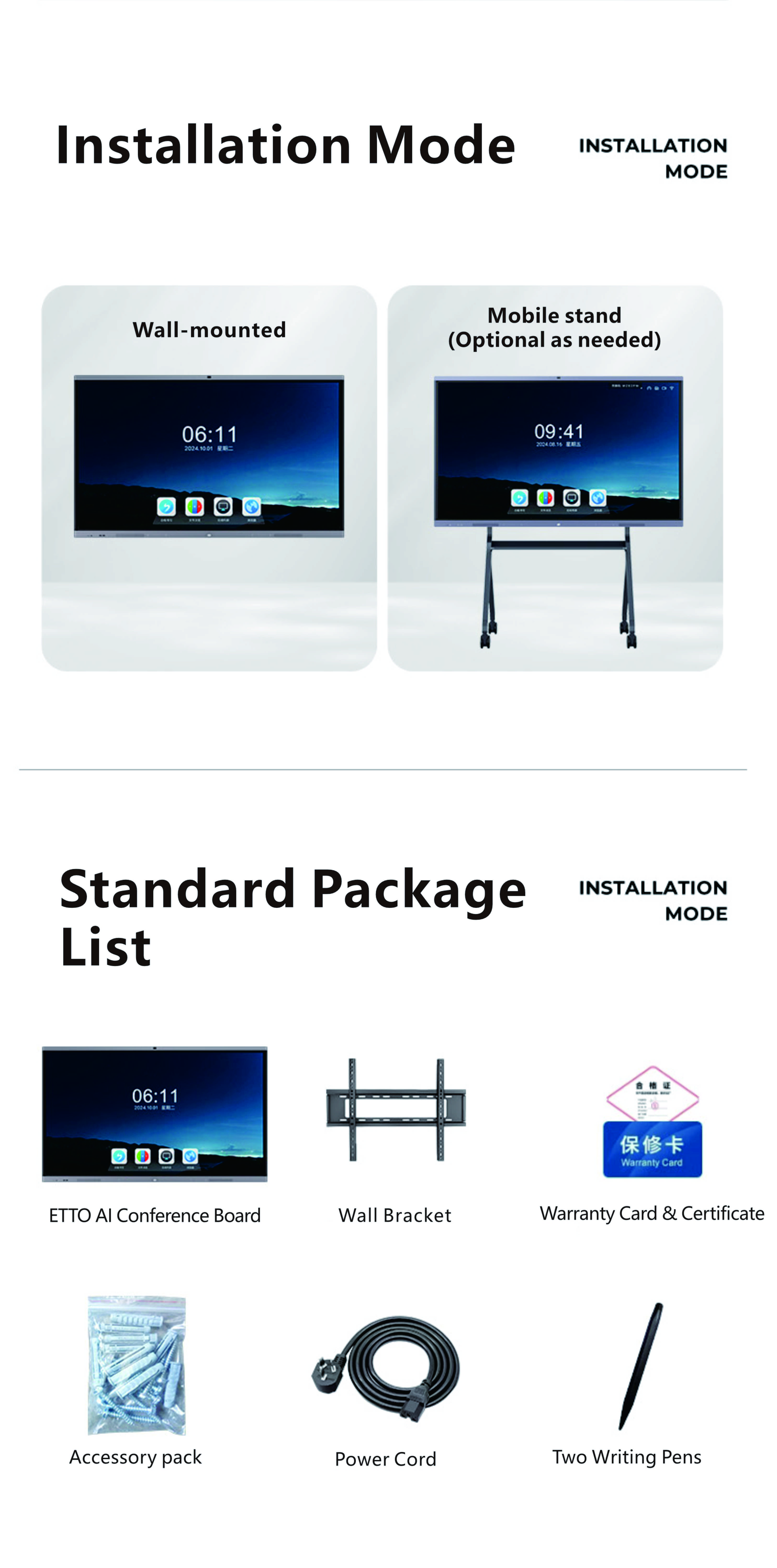 14.0 Android Smart Interactive Board 86 Inch for Teaching Meeing C type