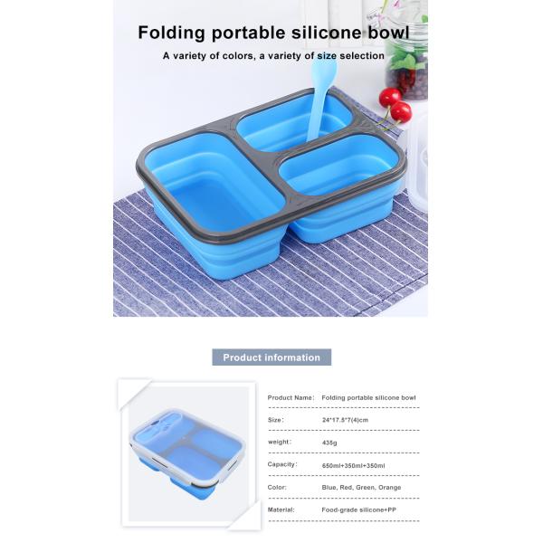 Rectangle 3 Compartment Collapsible Bento Box For Adults