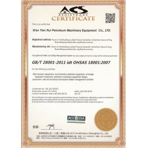 Xi'an TianRui Petroleum Machinery Equipment Co., Ltd. Certifications