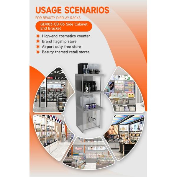 GDR03-CB-06 Side Cabinet End Bracket with Transparent Tempered Glass and Adjustable Shelves for Specialty Beauty Stores