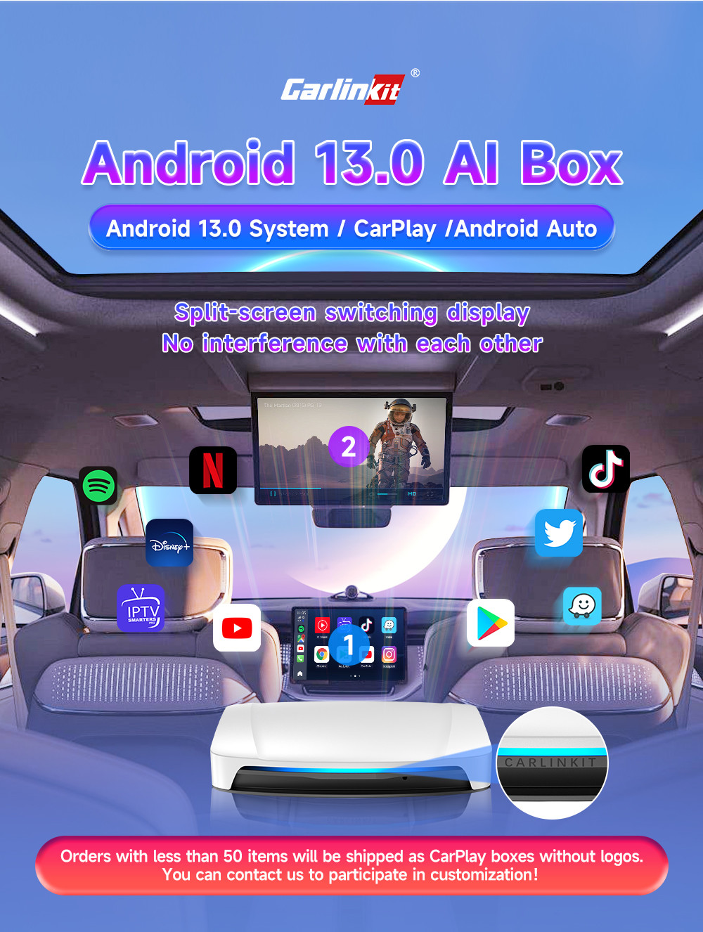 Android 13 HDMI Output TBox UHD Wireless Adapter CarPlay Android Auto AI Box SM6225 8G 128Gb Support Youtube Netflix