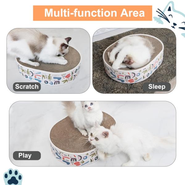 2 in 1 Oval Cat Scratch Pad Bowl Nest for Indoor Corrugated Lounge Cat Beds Protector for Couch & Carpets & Sofas
