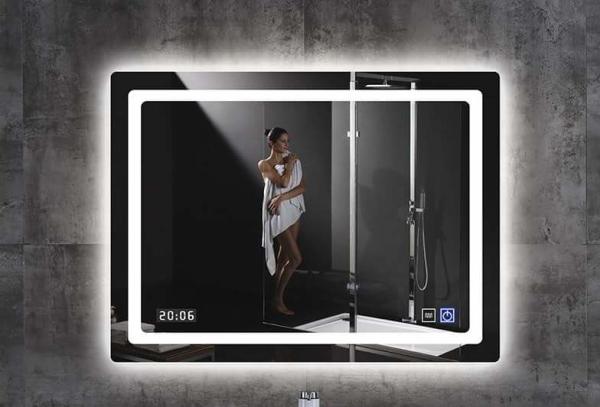 Quality Rectangle Led Point Illuminated Wall Mirrors For Bathroom With Clock Special Anti - Corrosion for sale