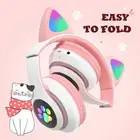 Quality Cat Ear Headphones Wireless Headset with LED Light TF Card for GirIs Earbud & In-Ear Headphones for sale