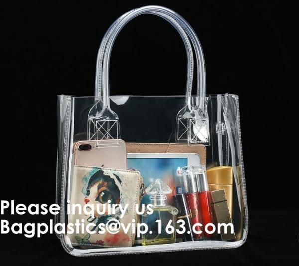 Quality Thick Clear PVC Handbag With Tube Handles,Cosmetic/ Makeup/ Toiletry Clear PVC Travel Wash Bag with handle, Bagease for sale