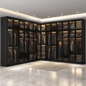 3C Bedroom Black Glass Door Walk In Closet Wardrobe Fibreboard 0.53*1.4*0.5