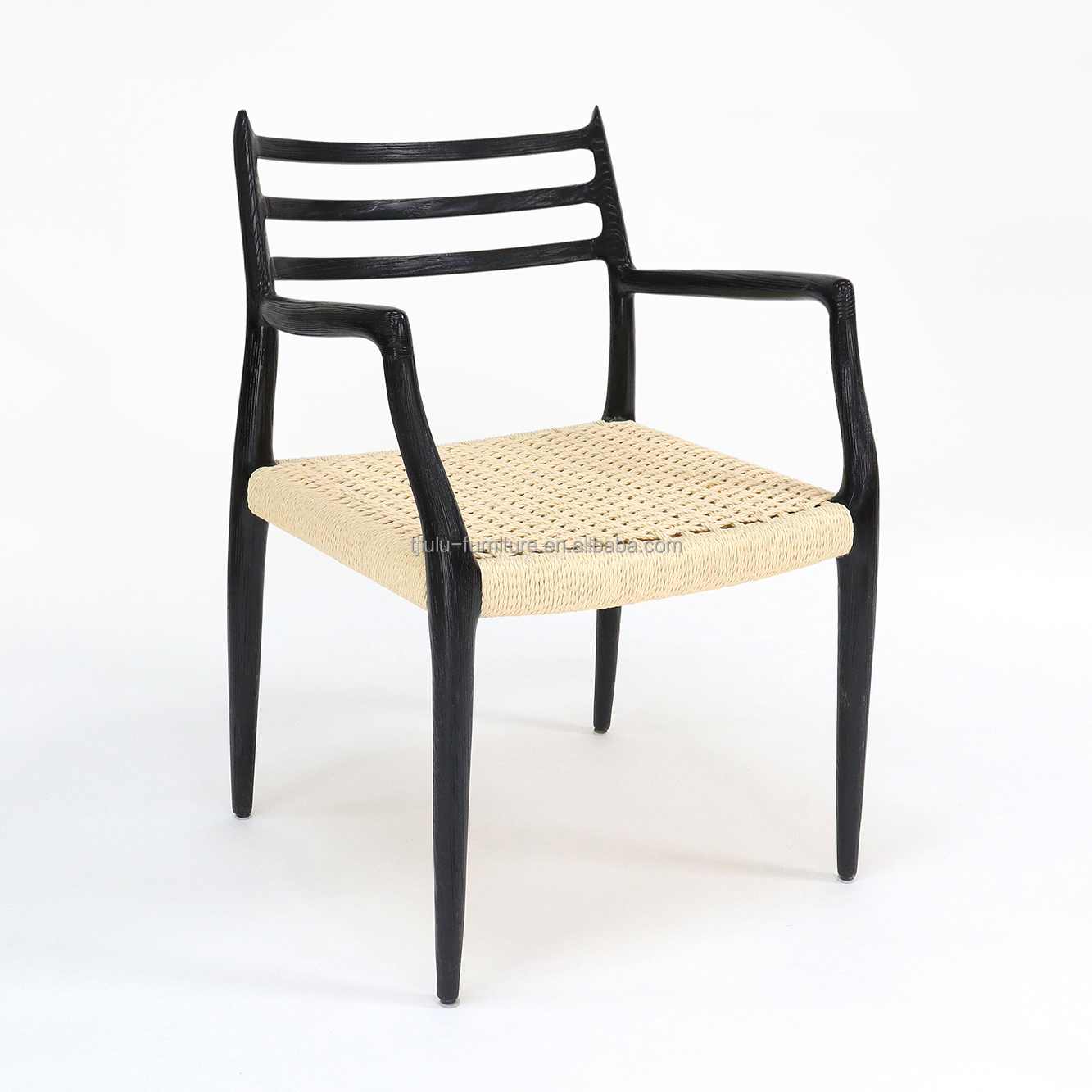 Modern Dining Chair Hand-woven Cord Nitrolacquer Finish Solid Wood with Armrest Modern Design