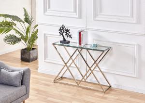 China Electroplate 78cm 115cm Stainless Steel Glass Console Table on sale