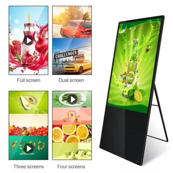 32 Inch Floor Standing Digital Signage Display , 4k Portable Digital Poster