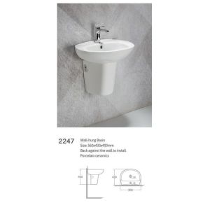 Ceramic Bathroom Sanitary Ware Wall Hung Semi Ped Basin Sink For Hand Washing