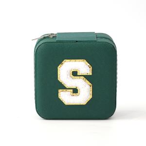 China Jewellery Gift Storage Box Custom Portable Small Leather Dark Green Jewelry Organizer  Jewelry Storage Box on sale