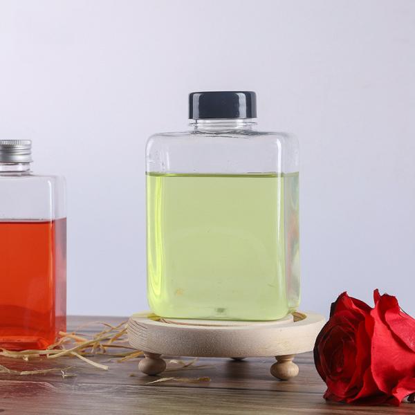 Plastic 16 Oz Natural Beveled Square HDPE Juice Bottle UV Plating