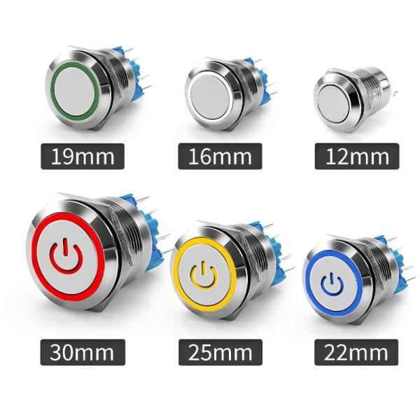 Quality 12mm Marine Waterproof Latching Pushbutton LED Switch 12V Light Electronic Push Button Switches Spdt Metal Push Button S for sale