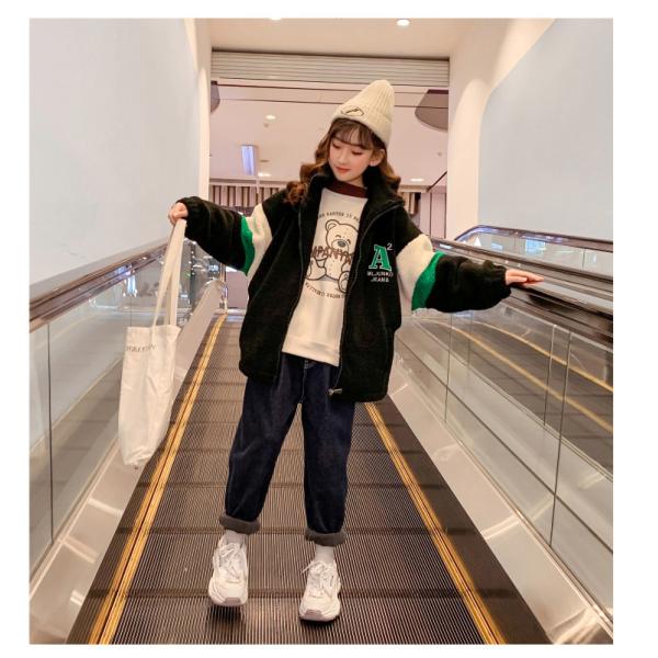 Girls Cotton Warm Embroidered Lamb Wool Padded Coat Windproof
