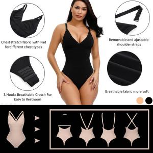 Women's Seamless Shapewear Push Up Waist Trainer with Deep V Bodysuit and Corset