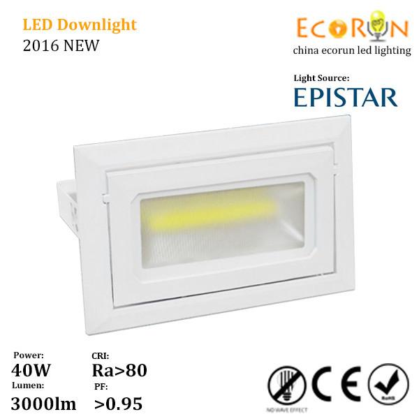 Quality 3000k 4000k 5000k 30w 40w cob rectangular downlight ceiling adjustable with ce approved for sale
