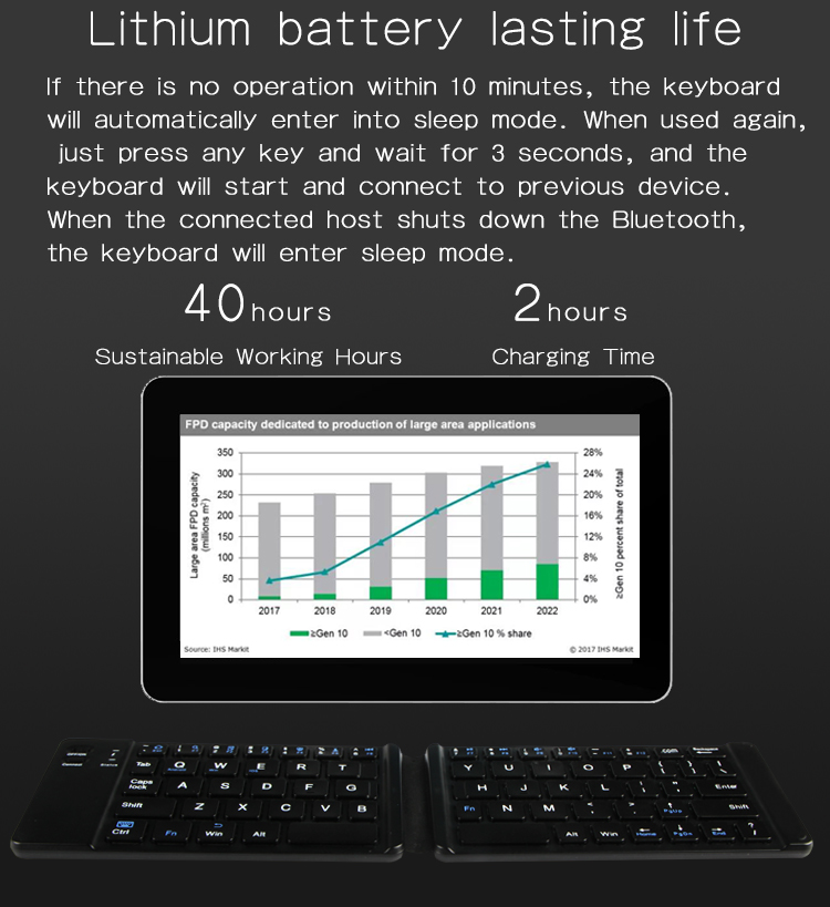 Wireless Folding Bluetooth Keyboard , Ultra Slim Bluetooth Keyboard 78 Keys